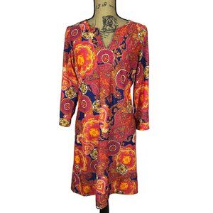 Jude Connally Dress Sz M Paisley Print Bright Colorful Boho 3/4 Sleeves Quality
